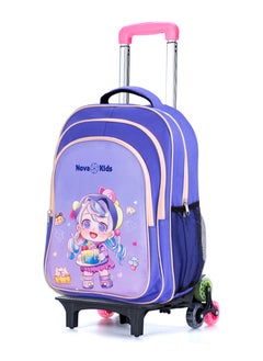 Buy Set Of 5 Kids Trolley School Bag, Lunch Bag, Pencil Pouch, Lunch Box, Water Bottle - 16 Inches - Purple in UAE