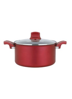 Buy Red Saucepan 24 cm with a Glass Lid in Saudi Arabia