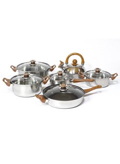 Buy Set of 11 Cookware Set - Stainless Steel Pots, Kitchen Utensils Set with Tempered Glass lid in UAE