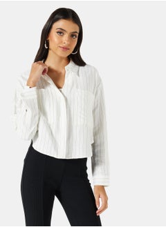 Buy Pinstripe Collar Cropped Shirt in UAE