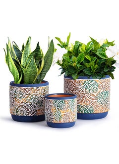 Buy 3 Piece Ceramic Plant pots - Indoor Flower Pots Set with Drainage Holes, 14.5/12/9/cm, Modern Decorative Flower pots Outdoor Plants Lilies, Cacti, Succulents,  Bamboo in UAE