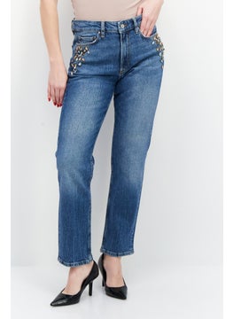 Buy Women Straight Fit Wash Stretchable Denim, Blue in Saudi Arabia