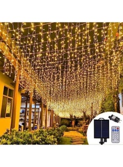 Buy 6.4ft 256 LEDs Solar Icicle String Lights 8 Modes Waterproof Icicle Outdoor Curtain Fairy Lights in UAE