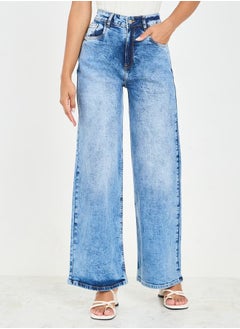 اشتري Acid Wash Wide Leg Denim Jeans في السعودية