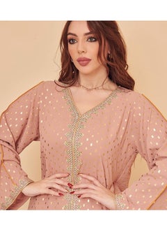 Buy Fashionable New Pink Gold Stamped Muslim Dubai abaya Jalabiya in UAE