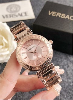 Buy Versace Women's Cubic Zirconia Classic Fashion Versatile Round Quartz Watch, Comes with Rose Gold Stainless Steel Strap and 32mm dial Gift in UAE