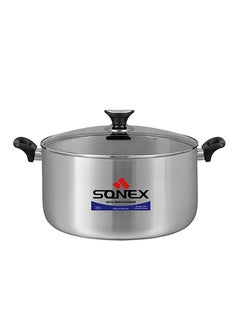 Buy Sonex Premium Aluminium Casserole with Glass Lid and Ergonomic Bakelite Cool Handle – 26 cm (6 Ltr), Sleek Metal Finish, Durable Construction, See-Through Lid for Easy Monitoring, Dishwasher Safe in UAE