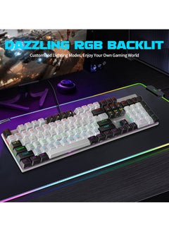 Buy English Arabic Mechanical Gaming Keyboard with RGB LED Rainbow Backlit, 104 Keys Quick Response USB Interface E-sport Waterproof Wired Keyboard for Windows/MacOS/Android PC Gamers - Gray Black in Saudi Arabia