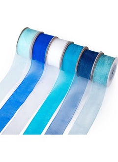 اشتري 6 Roll 1 Inch Wide Blue Organza Ribbon Sheer Chiffon Ribbon For Gift Wrapping(Blue) في الامارات