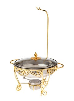 Buy Luxurious Round Food Buffet Warmer With Lid And Stand Silver/Gold/Clear in Saudi Arabia