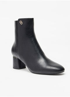 Buy Women's Solid Ankle Boots with Block Heels and Zip Closure in Saudi Arabia