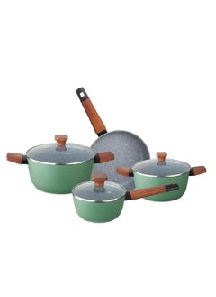 Buy 7-Piece Durable Non-Stick Aluminium Cookware Set Green And Grey 30.5 X 15.5 X 55.5 Cm 2019F-10 in Saudi Arabia