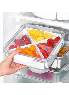 Buy Veggie Tray with Lid - Divided Snackle Box Container with 4 Compartments for Party Serving Platter, Fruit Tray, Snack Storage, Appetizers, Desserts, Reusable Fridge Organizer in UAE