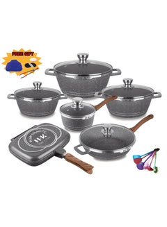 Buy Cookware Set 23 Piece Nonstick Granite Cookware Set Cooking Pots and Pans Cookware Set Gray in UAE