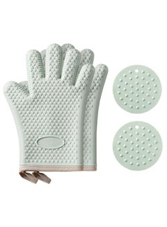 Buy Oven Mitts, Professional Heat Resistant Gloves,Non-Slip Hand Protective Cooking Gloves Silicone and Cotton Double-Layer Heat Resistant Glove for Oven,BBQ etc in Saudi Arabia
