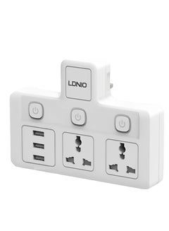 Buy Multi-Plug Power Extension Socket 2500W Wall Plug Adapter With 3 USB-A Charge Ports, 2 Universal Power Sockets With UK 3 Plug for Home/School/Office in UAE