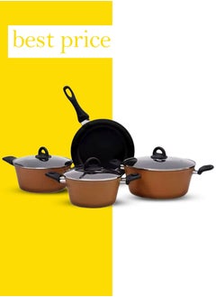 Buy 7-Piece Turkey Design Aluminum Granite Cookware Set Brown Big Casserole - 28, Medium Casserole - 24, Small Casserole - 20, Frying Pan - 28cm in UAE