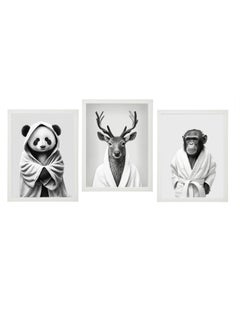 اشتري set of 3, Animals ( Panda - Deer - Chimp) in Bathrope , Bathroom Wall Art, Nursery Poster with Frame 30x40cm في الامارات