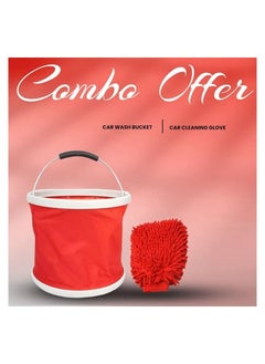 Buy Combo Offer-Buy Foldable & Portable Water Bucket For Car Washing 9-11L & AGC Car Washing Microfiber Chenille Mitt Auto Cleaning Glove, 1 Pcs in Saudi Arabia