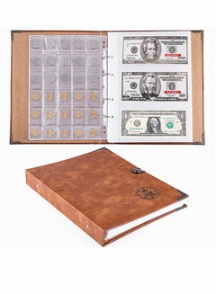 Buy Coin Collecting Holder Album, with 150 Coin Pockets and 240 Paper Currency Pockets, Paper Money Currency PU Leather Pockets Collection Supplies Holders in Saudi Arabia