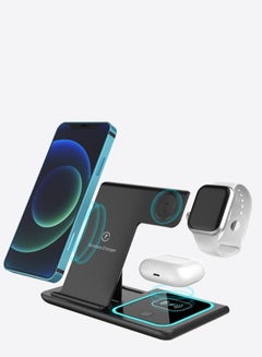Buy Wireless Charging Station, 3 in 1 Foldable Wireless Charger Stand, Wireless Charging Stand for iPhone & Samsung Series, Apple Watch, and Qi-Certified Phones (Black) in UAE