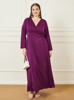 Buy Plus Solid Long Sleeve Wrap Maxi Dress in Saudi Arabia