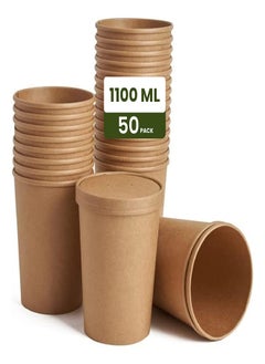 Buy Ecoway Paper Disposable Cups 26 Oz - Pack Of 50 Ice Cream Cup Without Lid Eco-Friendly Desert Bowls Hot Or Cold Food Cups, Tea Cup, Coffee Cup Biodegradable Party Supplies, Yogurt Take Outs, Brown in UAE