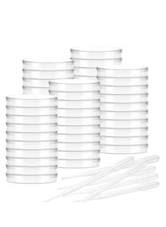 Buy 50PCS Sterile Plastic Petri Dishes with Lid + 100PCS Dropper, 60mm x 15mm Petri Plate Dish for Lab Analysis, School Projects, Blood Samples, Bacteria, Plant & Seed Cultivation Cell-Culture Petri Dish in UAE