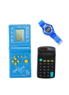 Buy 3 IN 1 Brick Game Block Game Puzzle Player Handheld Machine Games with watch or calculator in UAE