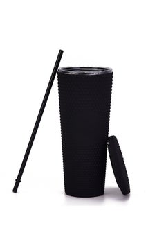 Buy 24Oz Water Cup Straw Studded Tumbler And With Leak Proof Lid Matte(Matte Black Fully Studded) in Saudi Arabia