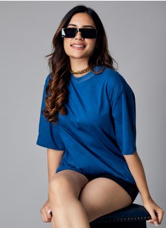 اشتري Oversize Dark Blue Solid T-shirt في الامارات