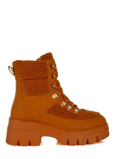 Buy Tan Faux Fur Detail Chunky Hiker Boots in UAE