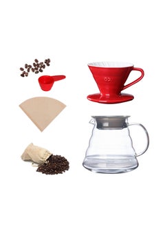 اشتري V60 Coffee Machine Drip Brew Set Contains 4-Pieces Pour Over Coffee Drip Coffee  Ceramic Filter Red في السعودية