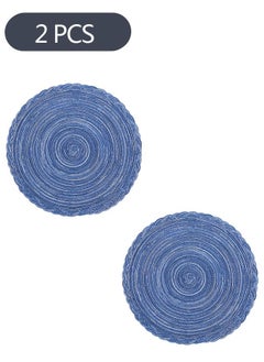 Buy 2-Piece Round Placemats for Dining Table, Woven Heat Resistant Anti-Slid Kitchen Table Mats Bowl Mat Tray Cup Mat 36cm(Navy Blue) in Saudi Arabia