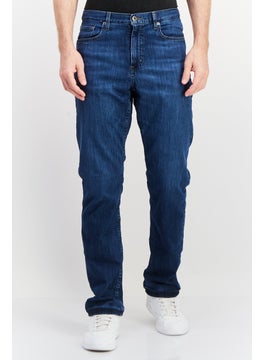 Buy Men Classic Fit Straight Leg Washed Denim, Blue in UAE