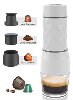 اشتري ماكينة قهوة اسبريسو محمولة 3 في 1 ماكينة صنع رغوة الحليب يدويًا لكبسولات نسبرسو ومسحوق القهوة 120 مل أبيض في السعودية