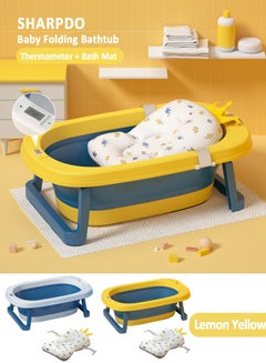 Buy Foldable Baby Bathtub With Thermometer Bath Cushion Pillow Portable Safe Collapsible Bathtub For Children With Temperature Sensing Multifunction Children Shower Basin Yellow in Saudi Arabia