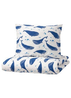 Buy Duvet Cover And Pillowcase Whale Pattern Blue And White 150X200 And 50X80 Cm in Saudi Arabia