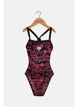 Buy Women Allover Print Sleeveless One Piece Swimsuit, Black and Pink in Saudi Arabia