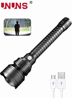 Buy USB Rechargeable Led Flashlight, 50000 Lumens Super Bright High Lumens, 5 Modes, IPX6 Waterproof, Tactical Flash Light in UAE