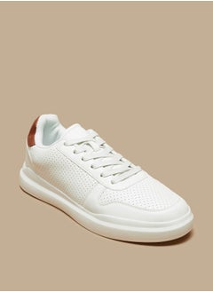 Buy Men Perforated Sneakers with Panel Detail and Lace-Up Closure in UAE