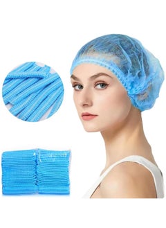 Buy 100-Piece Disposable Surgical Caps, Hair Net Elastic Dust Cap for Food Service Kitchen Head Cover Blue in Saudi Arabia