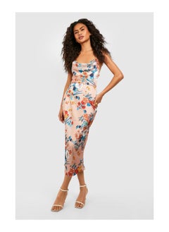 اشتري Satin Floral Cowl Flute Hem Slip Dress في الامارات