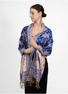 Buy Achillea Soft Silky Reversible Paisley Pashmina Shawl Wrap Scarf w/Fringes (Royal Blue) in UAE