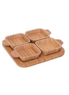 Buy Bamboo Plate Set 4 Pieces With Base Tray in Saudi Arabia