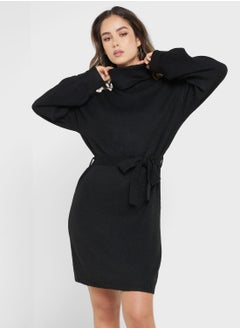 Buy Belted Turtle Neck Knitted Dress in Saudi Arabia