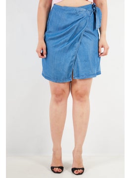 Buy Women Washed Wrap Skirt, Blue in Saudi Arabia