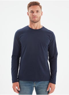 اشتري Navy Blue Basic Regular Cut Crew Neck Long Sleeve 100% Cotton T-Shirt TMNAW21TS0208 في مصر