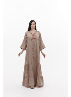 اشتري LONG VISCOSE BROWN COLOUR EMBROIDERED ARABIC JALABIYA DRESS في الامارات