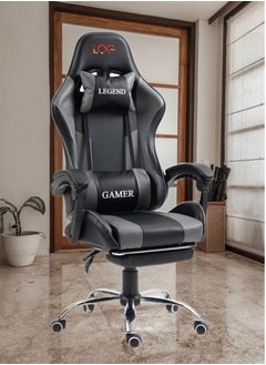 اشتري Gaming Chair Adjustable Computer Chair PC Office PU Leather High Back Lumbar Support comfortable armrest Headrest Grey and Black - Log Electronics في السعودية